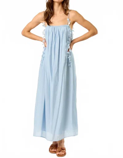 Lalavon Carolina Floral Strap Midi Dress In Sky In Blue