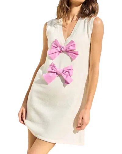 Lalavon Carolina Front Bow Mini Dress In Ivory In White