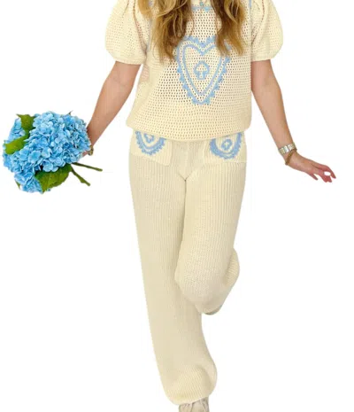 Lalavon Celine Puff Sleeve Top And Pants Set In Beige In Sand