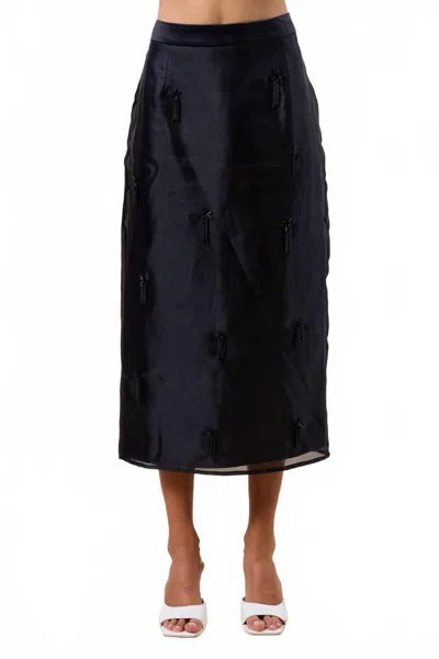 Lalavon Chiffon Beaded Midi Skirt In Black