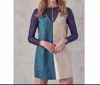 Lalavon Colorblock Faux Suede Dress In Beige In Beige