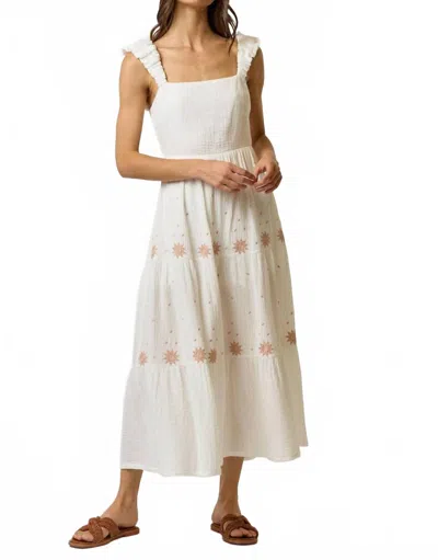 Lalavon Cotton Gauze Embroidery Back Cutout Midi Dress In White/sand In Multi
