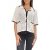 Lalavon Crocheted Scallop Trim Cardigan Top In Off White In Animal Print