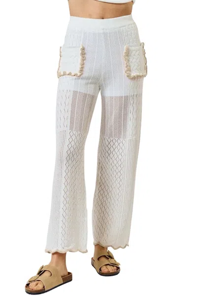 Lalavon Crotchet Scallop Ruffle Hem Pants In Ivory-khaki In Multi