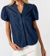 Lalavon Daisy Denim Top In Blue