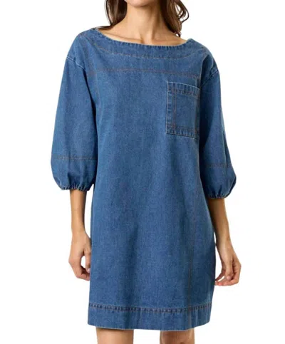 LALAVON DENIM PUFF SLEEVE MINI DRESS IN BLUE