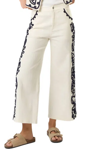 Lalavon Elaine Detailed Denim Pants In Ivory