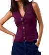 Lalavon Elena Effortless Layer Knit Vest In Wine In Purple