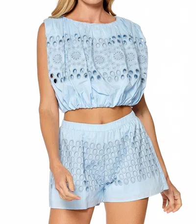 Lalavon Embroidered Eyelet Floral Top In Light Blue