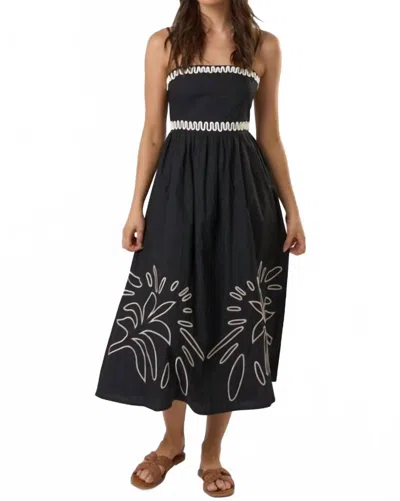 Lalavon Embroidered Midi Dress In Black