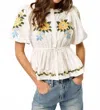 Lalavon Embroidered Puff Sleeve Blouse In White