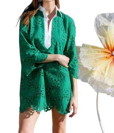 Lalavon Embroidery Mini Shirt Dress In Green