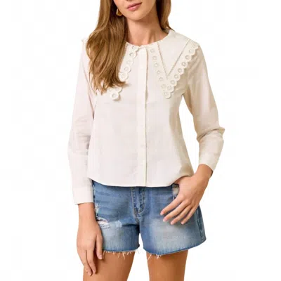 Lalavon Eyelet Collar Button Down Top In Off White