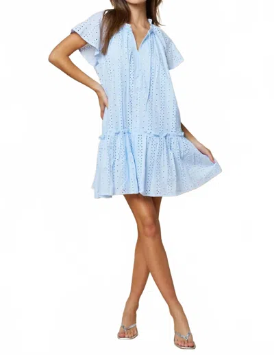Lalavon Eyelet Ruffled Dress In Blue