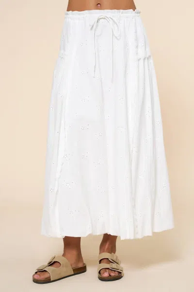 Lalavon Eyelet Ruffled Waist Front Tie Woven Maxi Skirt In Off White