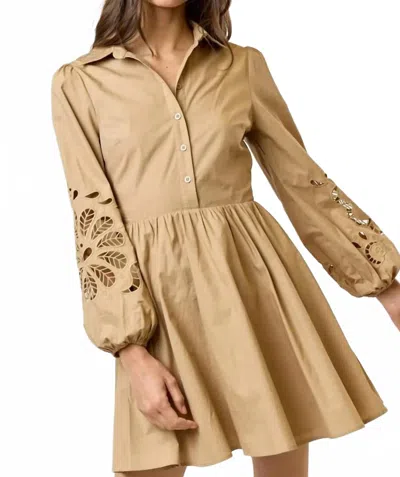 Lalavon Floral Button Up Flared Mini Dress In Beige