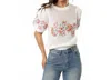 Lalavon Susan Puff Sleeve Floral Embroidered Crochet Top In Off-white In Multi