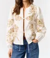 Lalavon Floral Embroidered Front Tie Top In White In White
