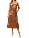 Lalavon Floral Embroidered Midi Dress In Brown + Cream In Brown