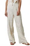 Lalavon Floral Embroidery Wide Leg Trouser Pants In Ivory In White