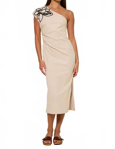 Lalavon Flower Shoulder Dress In Beige