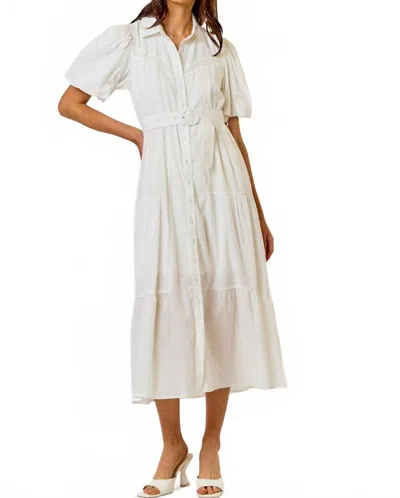 Lalavon Frankie Button Down Tiered Midi Dress In Off White In Neutral