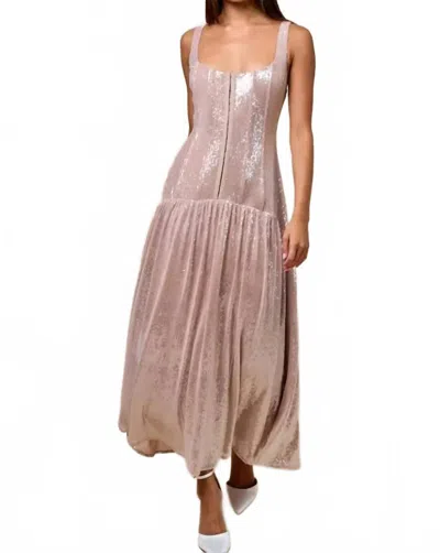 Lalavon Front Hook And Eye Sequin Maxi Dress In Beige In Brown