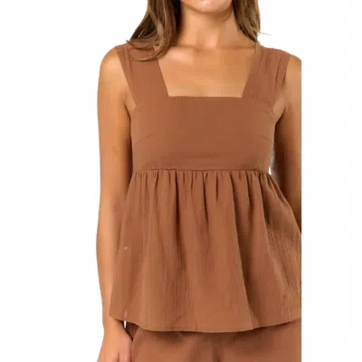 Lalavon Gathered Strap Babydoll Top & Matching Shorts Set In Brown