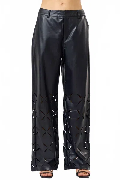 Lalavon Glenda's Leather Wide Leg Pants In Black