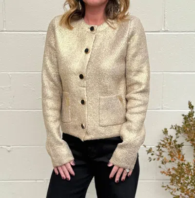 Lalavon Hallie Coated Cardigan In Gold