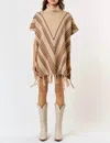 Lalavon Hallie Striped Tassel Sweater Poncho In Taupe