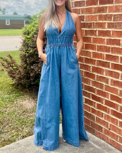 Lalavon Halter Neck Jumpsuit In Denim