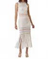 Lalavon Knit Stripe And Fringe Detailed Dress In Ivory In Multi