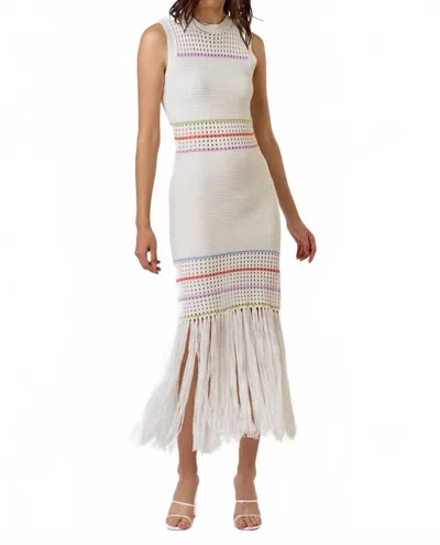 Lalavon Knit Stripe And Fringe Detailed Dress In Ivory In Multi