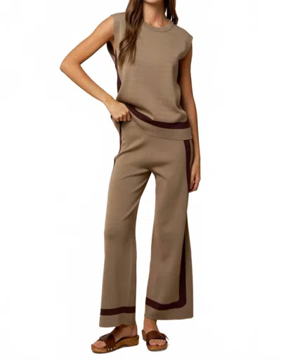 Lalavon Knit Wide Leg Striped Pant In Taupe In Brown