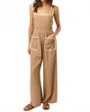 Lalavon Laid-back Charm Lace Trim Jumpsuit In Taupe In Brown