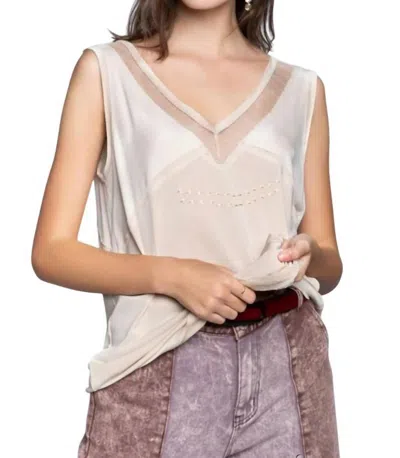 Lalavon Lannie Sheer Lace Trim Sleeveless Top In Latte In Multi