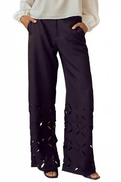 Lalavon Laser Cut Wide Leg Pants In Black