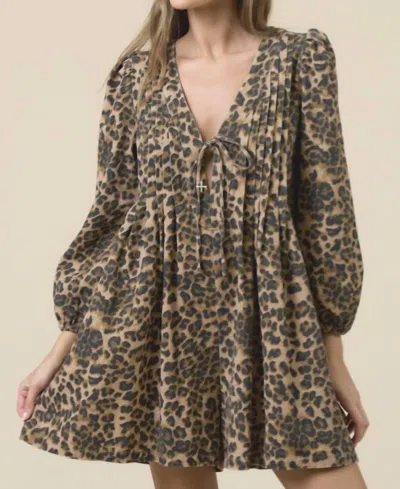 Lalavon Leopard Tie Front Romper In Brown In Gold