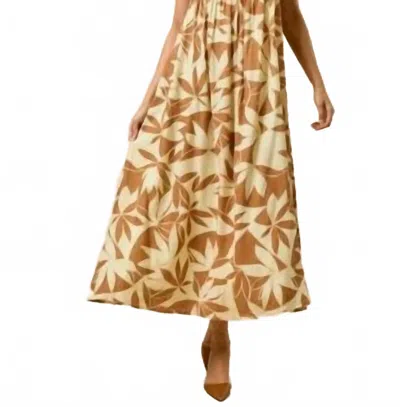 Lalavon Limoncello Bloom Maxi Dress In Orange/ Brown In Burgundy