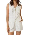 Lalavon Linen Button Vest With Matching Short Set In White In White
