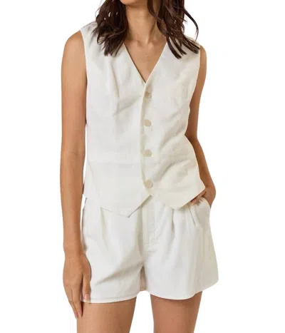 Lalavon Linen Button Vest With Matching Short Set In White