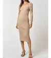 Lalavon Love You A Latte Midi Dress In Taupe In Grey