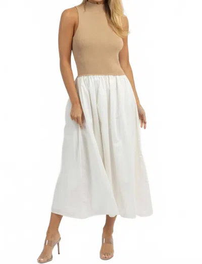 Lalavon Madison Contrast Poplin Dress In Taupe/white