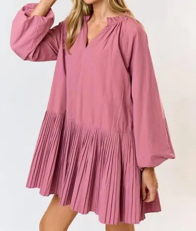 Lalavon Make It Swift Pleated Mini Dress In Mauve In Pink