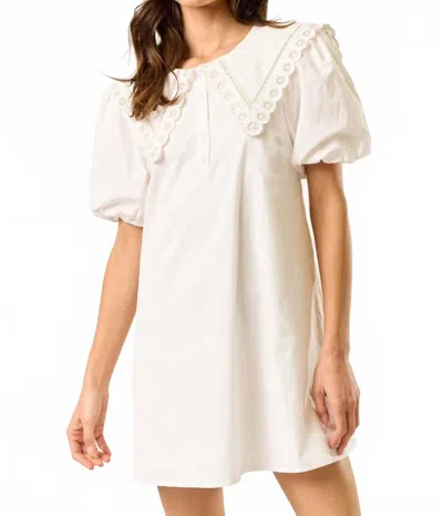 Lalavon Mandy Collared Puff Sleeve Mini Dress In White