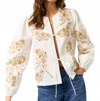 Lalavon Floral Embroidered Front Tie Top In White In White