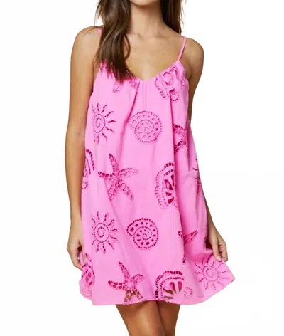 Lalavon Ocean Sea Shell Embroidery Mini Dress In Pink In Multi