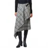 Lalavon Plaid Buckle Wrapped Asymmetric Midi Skirt In H. Grey In Gray