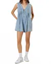 Lalavon Pleated Denim Sleeveless Romper In Light Blue In Blue